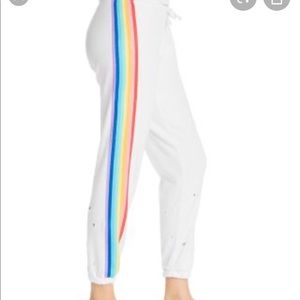 Chaser Rainbow and White Distressed Sweatpants